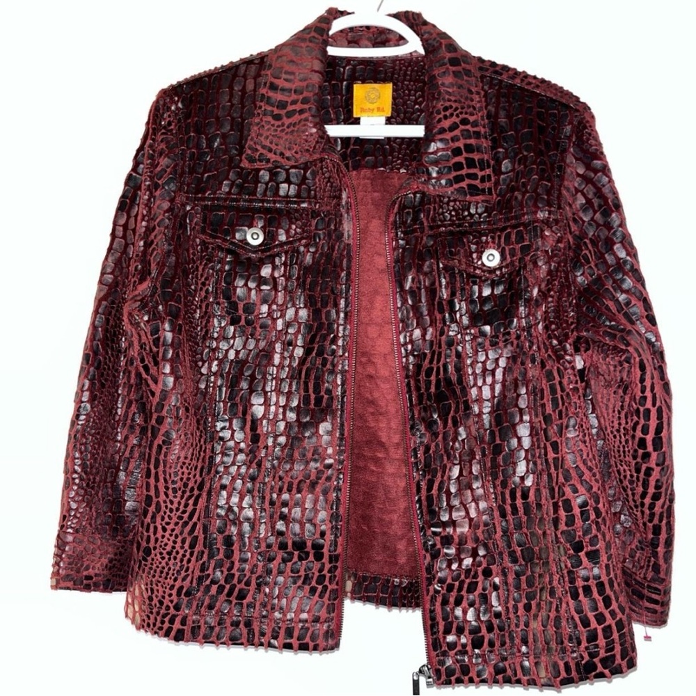 Ruby Rd Brown Leather Jacket with Textured Finish
